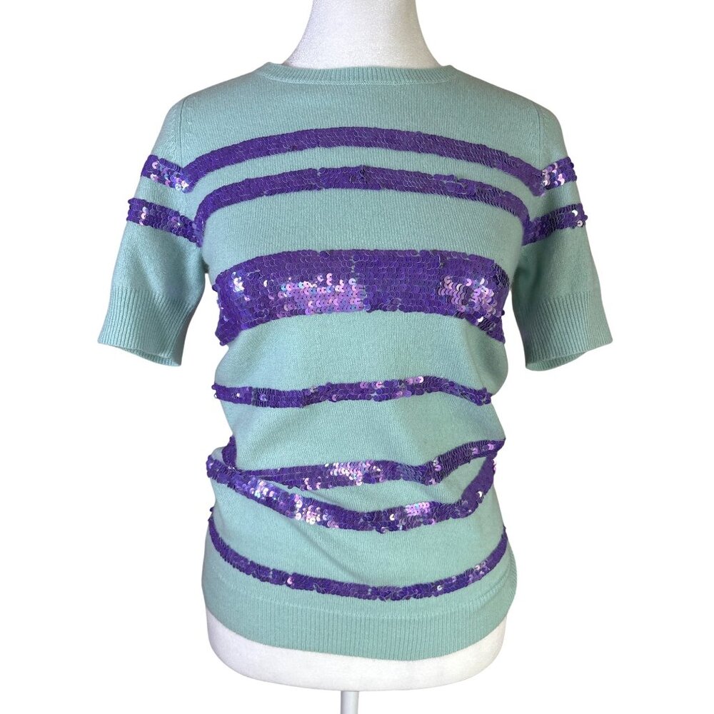 Henri Bendel Sweater Size Small 100% Cashmere Soft‎ Blue Purple Sequins